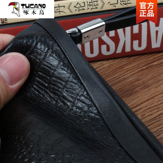 Woodpecker (TUCANO) handbag men's genuine leather cowhide clutch bag crocodile leather pattern small handbag men's handbag fashionable large-capacity wallet men's black small size (23*14*1)