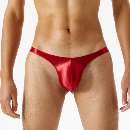 Body shaping men's large size low waist thongs, bright silky and glossy ultra-thin transparent sexy pants, high elastic tight underwear, gray M size suitable for 90-110Jin [Jin equals 0.5 kg]
