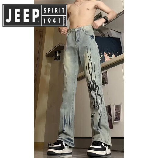 Jeep Spirit Jeep Flame Jeep Jeans Herren Sommertrendmarke Straight Hosen High Street Style 692-Black 2xl [135-150jin [Jin entspricht 0,5 kg]]