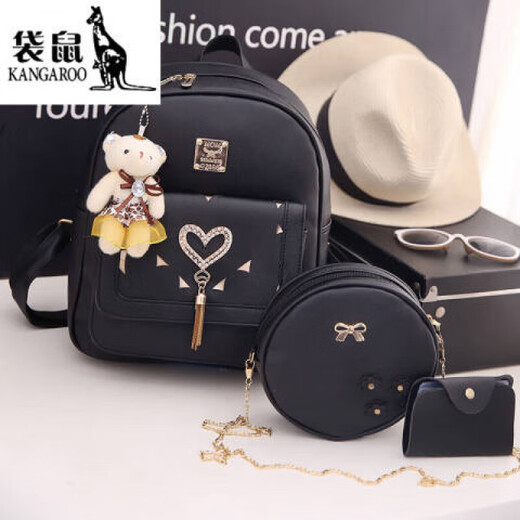 Kangaroo (KANGAROO) tassel backpack for women 2024 new Korean version of girl soft girl backpack backpack for women Chinese Valentine's Day gifts, off-white, off-white three-piece set + bear pendant