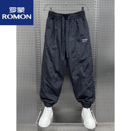 罗蒙（ROMON）夏季薄款九分拼接休闲裤青少年宽松束脚哈伦裤男士潮牌速干运动裤 卡其绿 32 (180) 140-150斤