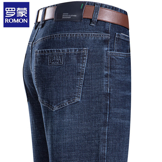 Jeans de alta gama de la marca Romon para hombres y hombres de mediana edad, pantalones de algodón informales rectos para pantalones de papá delgados de verano 3886-Dark Blue 29 [Circunferencia de cintura 2 pies 2]
