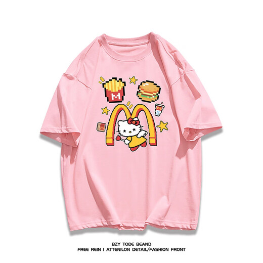 Nukm Heavy Cotton American Modemarke Cartoon Hellokitty Kurzärmelte T-Shirt Männer und Frauen Sommer Casual Mode Tops Ins reine Baumwolle 1416 Pommes Kelly Cat Dragon Fruchtfarbe s