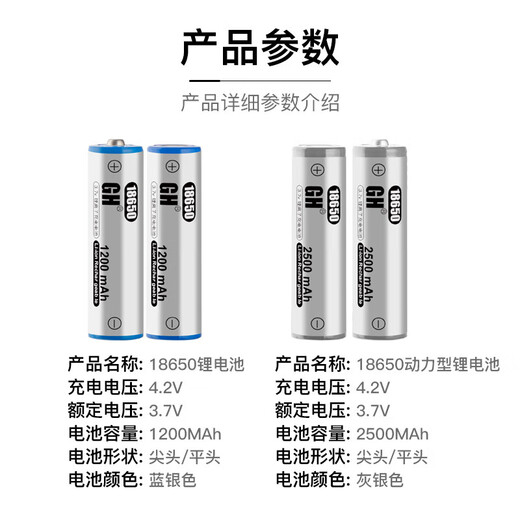 [18650 lithium battery] Rechargeable large capacity 3.7V battery charger fan strong light flashlight 4.2V flat head positive electrode 13800 (2 sections)