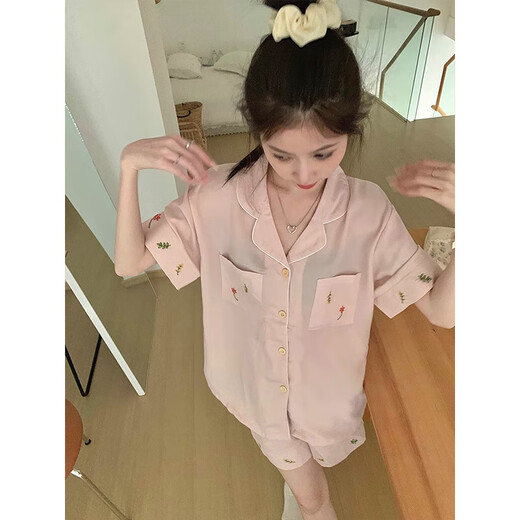 莫代尔冰丝睡衣女夏季薄款短袖短裤套装夏天感简约休闲家居服可外穿 LW-9214【短袖短裤】 XL 【建议120-135斤】