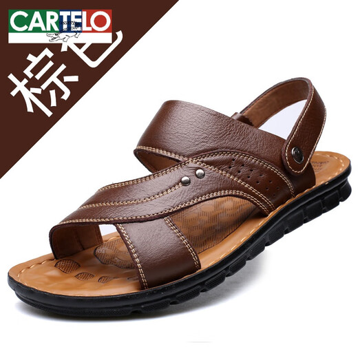 Cartelo 2024 Sommer Neue Männer Sandalen Herren trendige Leder Beachschuhe Große Palettenschicht Cowide Freizeit -Männer Sandalen 12129 Schwarz 38