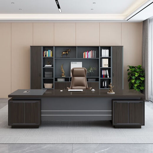 Desk Boss Desk President Desk Manager Executive Desk Chairman Single Executive Desk Double Cabinet Office Desk and Chair Combination 6020# (Walnut Color) 1.6m Boss Desk + Side Cabinet