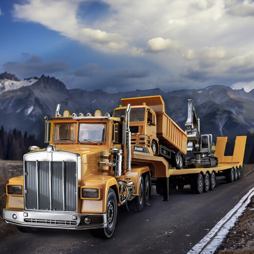Bimochang traction remote control flatbed truck trailer semi-trailer truck toy boy children remote control excavator project unloading truck 98 cm blue 7 channel remote control flatbed truck original second set of rechargeable batteries
