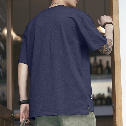 JEEP SPIRIT genuine Jeep high-end short-sleeved men's Japanese retro T-shirt for men Henry neck bamboo joint cotton summer versatile top for men BN307 royal blue T-shirt XL code suitable for 145-160Jin [Jin equals 0.5 kg]