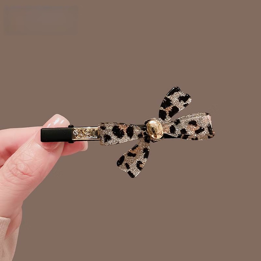 Zhuo Keke Korean high-end leopard print bow bangs clip temperament fashion 2025 new side clip hairpin duckbill clip exquisite one pack