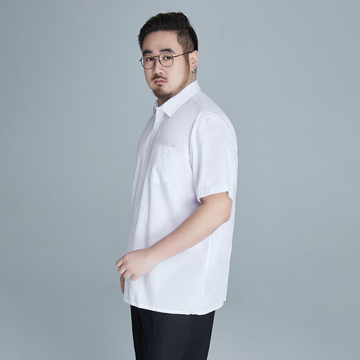 阿悠胖夏季短袖大码纯棉衬衫宽松商务正装透气舒适全棉休闲白衬衣男