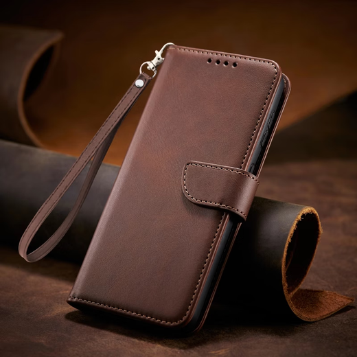 Shiqifan is suitable for Samsung A05 mobile phone case, clamshell protective cover, wallet type card holder, anti-fall, wear-resistant, front and rear all-inclusive leather case, brown + same style leather cord, Samsung A05