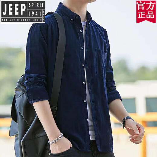 Jeep (Jeep) Marca de alta gama oficial Spring and Autumn Men's Algoder Canawer Camiseta de manga larga casual Retro Strip Volea