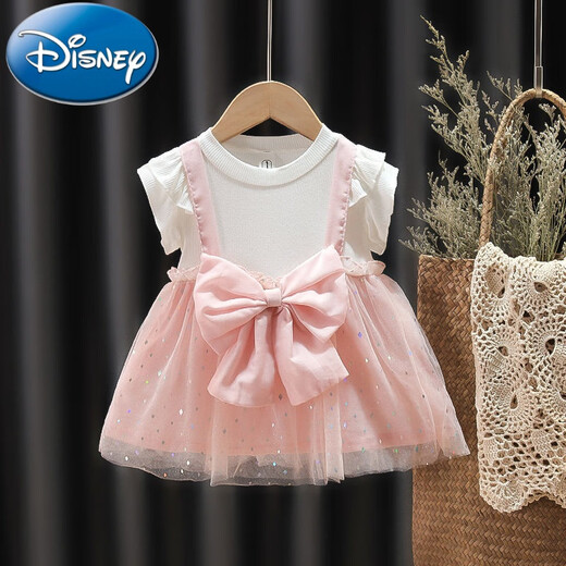 Disney Children's Vêtements 2025 Été Nouvelle petite fille robe en deux pièces robe à la mode courte à manches à manches