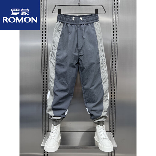 罗蒙（ROMON）运动裤男2025夏季新款速干休闲裤网红条纹拼色九分宽松束脚哈伦裤 黑色 29 (165) 重复尺码