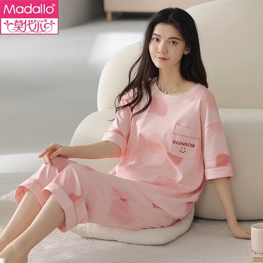 莫代尔睡衣女款夏季纯棉2025新款短袖七分裤韩版甜美夏款家居服夏天套装 9855 M 建议75-90斤穿