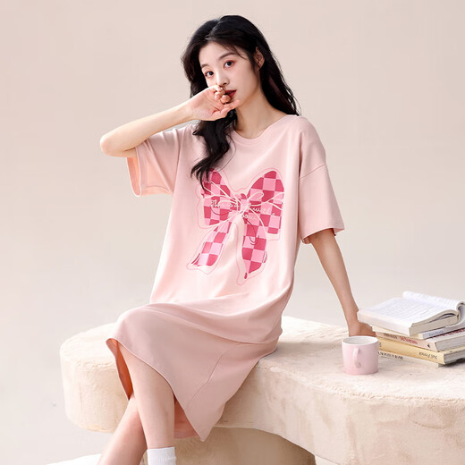 莫代尔睡裙女款夏季2025年新款带胸垫纯棉短袖长款夏天连衣裙全棉家居服 主图款cm722# L 推荐100-120斤