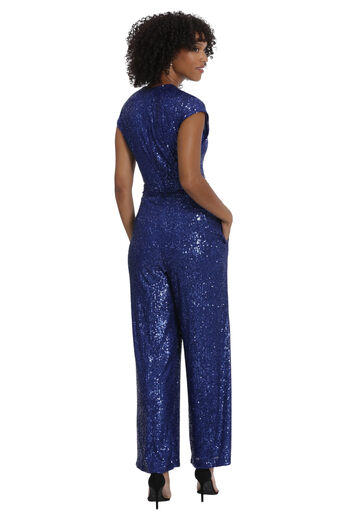 Maggy London Women's Holiday Pailletten Jumpsuit Event Cocktailparty V -Ausschnitt - Liangpin Blue 4