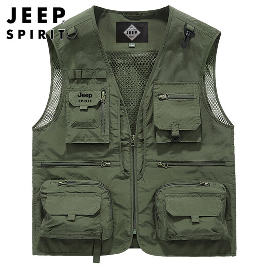 JEEP SPIRIT Jeep Working Vest Men's Spring and Summer Fishing Vest Function Multi-Pocket Jacket Men's Clothing Khaki 3XL