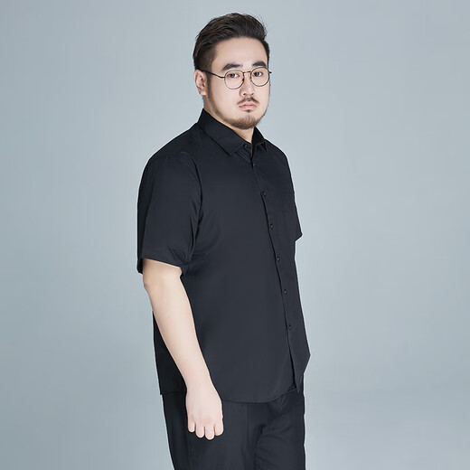 阿悠胖夏季短袖大码纯棉衬衫宽松商务正装透气舒适全棉休闲白衬衣男