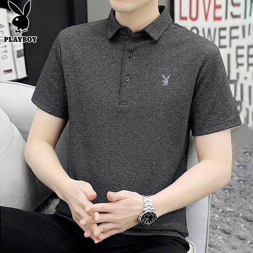Playboy (PLAYBOY) футболка с короткими рукавами, мужская рубашка ПОЛО, высококачественные летние топы с половиной рукавов, модная тонкая мужская одежда кофейного цвета XL