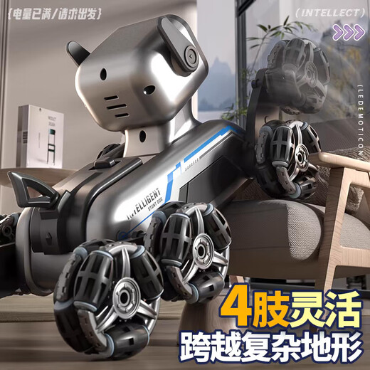 Cadeau d'anniversaire de garçon mignon 6 jouets 10 10 ans 7 garçon 9 technologie noire 8 Robot chien Enfants 2025 Nouvel An Double électrique [Watch + Handle Remote Control] [2 blocs Chargement
