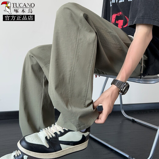 Spechtseis-Seidenhosen Herren Sommer 2025 Dünne, lose, gerade legierte Freizeithosen für Männer, die schnell trocknen und kühle Sports-Hose K6636 Khaki M etwa 90-110jin [Jin gleich 0,5 kg] kann getragen werden können
