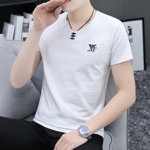 Benny Road Summer V-Neck T-shirt à manches courtes pour hommes minces et polyvalentes de haut enz de la glace Handsome Base Shirt blanc Q691 à manches courtes M courte M