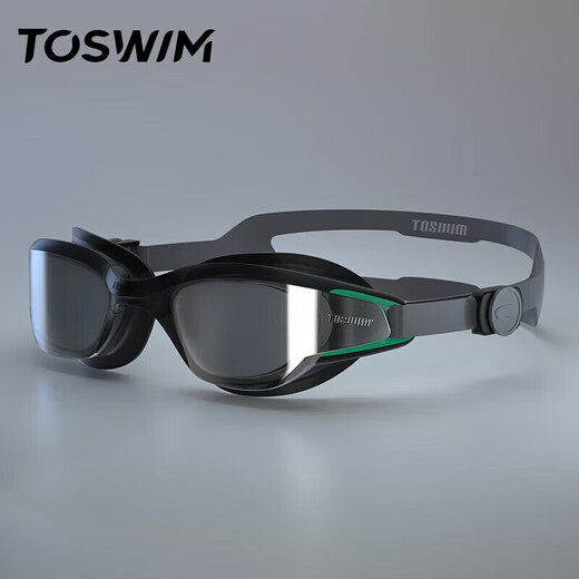 TOSWIM large-frame swimming goggles for men and women, adult swimming goggles, waterproof, professional anti-fog, high-definition diving swimming goggles set, Cuttlefish Island, coated style + free swimming cap, flat, no prescription