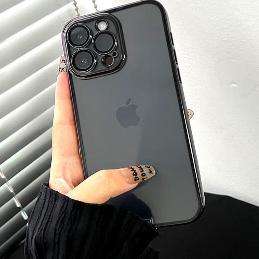 Qishang's new model comes with dust-proof plug, suitable for Apple 16pro mobile phone case 13ProMax high-end electroplated silicone iPhone15 couple creative niche non-collision lens film, deep space black, high-quality charging port dustproof iPhone 13
