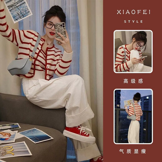 荣西图（RONGXITU）2025年春季新款穿搭一整套韩系套装女韩版背心开衫阔腿裤三件套潮 单件背心(++胸针一枚) S  【建议80-95斤】(++胸针