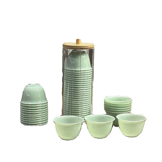 Disposable tea cup 60ML jade imitation jade high-end small Chinese tea cup thickened anti-scalding travel portable jade cup 100 pieces + cup holder
