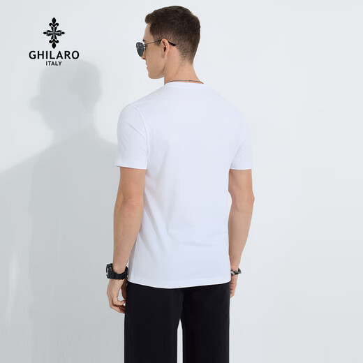 
GHILARO/Gulaoginor Men's versatile iron diamond pattern printed LOGO casual short-sleeved T-shirt 7003-80 White S /165/46