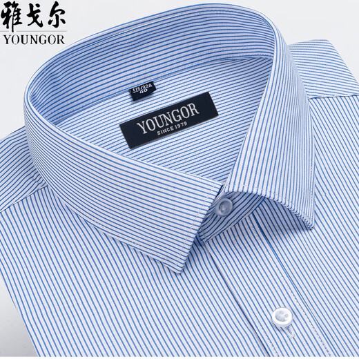 Yager long-sleeved shirt for men 2025 spring and autumn pure cotton free ironing middle-aged casual high-end striped formal shirt 6623 38 Suggested 70-95 Jin [Jin equals 0.5 kg]