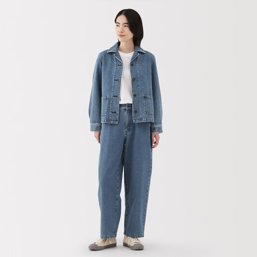 无印良品（MUJI）女式木棉混牛仔宽版锥形裤女款裤子25年春季新品丹宁回潮女装 浅蓝色 M (160/66A)