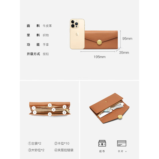 HR Helena 2025 Neue Brieftasche modische obere Leder Langer Brieftasche Cowhide Wallet Coupon Wallet Mode Id Clutch Schwarz