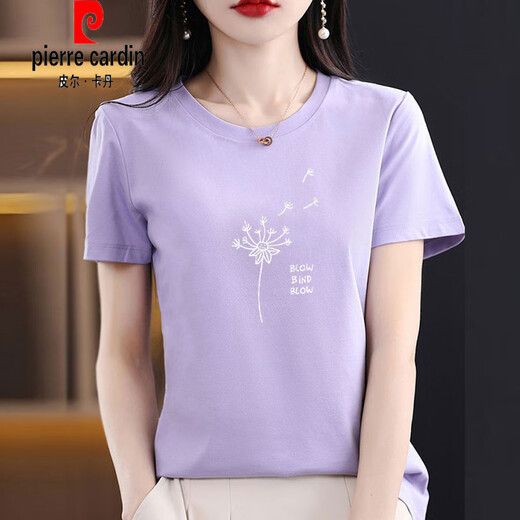 皮尔卡丹（pierre cardin）棉质短袖t恤女士宽松简约气质减龄粉色体恤小衫夏装2025新款上衣 6172碳灰 XL 120-135斤