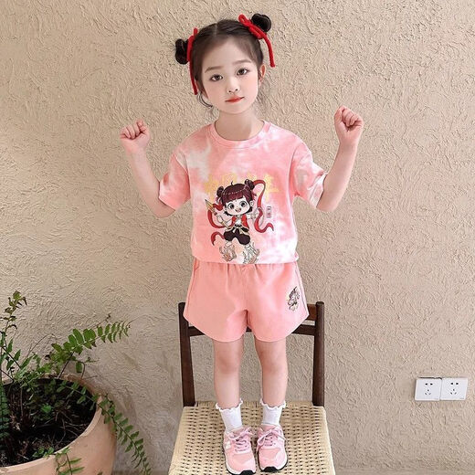 G.DUCKKIDS女童哪吒短袖套装2025夏季新款儿童夏装洋气女宝宝休闲短裤两件套 粉色【两件套】 120 【建议身高110cm左右】