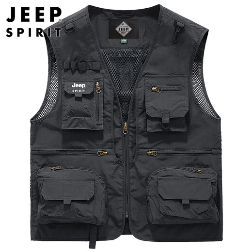 JEEP SPIRIT Jeep Working Vest Men's Spring and Summer Fishing Vest Function Multi-Pocket Jacket Men's Clothing Khaki 3XL