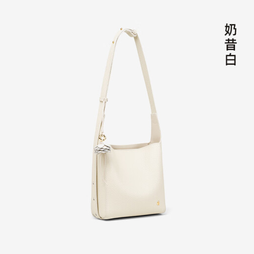 拉菲斯汀小号头层牛皮花桶包2025新款夏天真皮斜挎女包通勤水桶包 622577 【头层牛皮】奶昔白(小号)