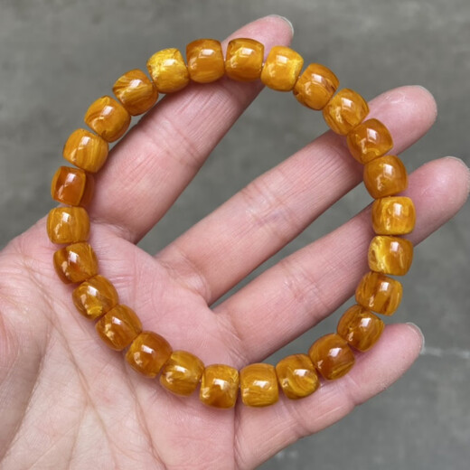 Second-generation Confucian beeswax straight-cut single-circle bucket bead bracelet, Russian material demon white flower beeswax amber beads, Russian material 8 size 7