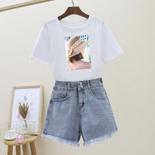 Yuxi Summer Casual Internet Celebrity Salt Set para la nueva camiseta de estilo coreano de las mujeres + pantalones cortos de mezclilla dos piezas 1# 9926# set s sugerencia 80-95jin [Jin equivale a 0.5 kg]