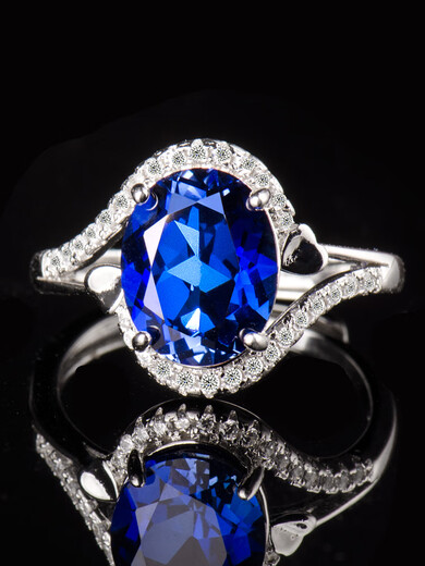 Yage sapphire ring s925 silver women's fashion and personality Korean version with diamonds simple sterling silver tanzanite diamond mom model sterling silver sapphire ring live finger ring adjustable