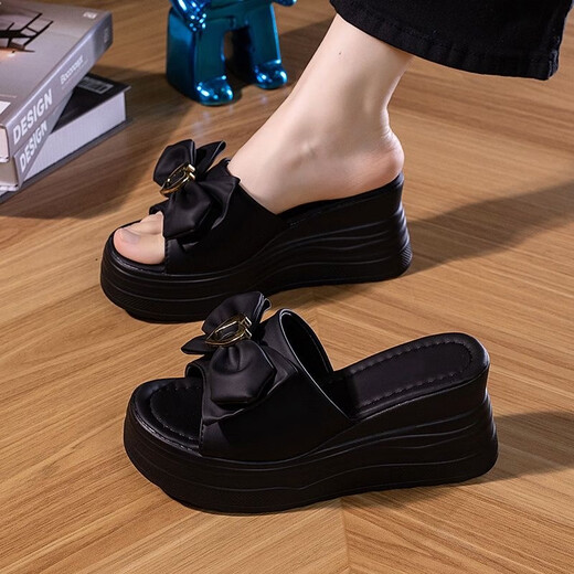 Clai de taille brisée Perle King High Talon Slippers pour les femmes Talons de semelles épaisses d'été Tour les tongs Slivers de cravate de papillon
