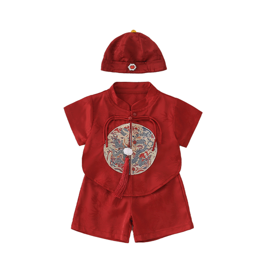 G.DuckKids Маленькая желтая утка однолетнее платье, улавливая еженедельная одежда, девочка, детская сто, что в полнолуние, костюм, китайский стиль, красный набор трех частей, 73 размер Рекомендуется 3-6 месяцев 12-16 JIN [JIN, равный 0,5 кг]