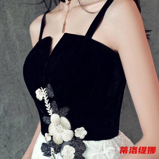 Tilotina evening dress women's mid-length 2019 new banquet birthday party adult ceremony dress cocktail dress small dress 832 black style 2XL