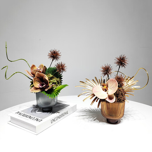 Chêne manoir nordique plantes vertes haut de gamme fausse fleur modèle chambre hôtel salon réception de fleur immortelle simulation de fleur art art ornements artisanat 1421a appliance de fleur en verre + fleur simulée