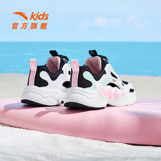 Anta children's sandals, girls' shoes, summer new product, knob buckle breathable frame shoes, toe-toe beach shoes, Anta white/black/icy blue-3 33