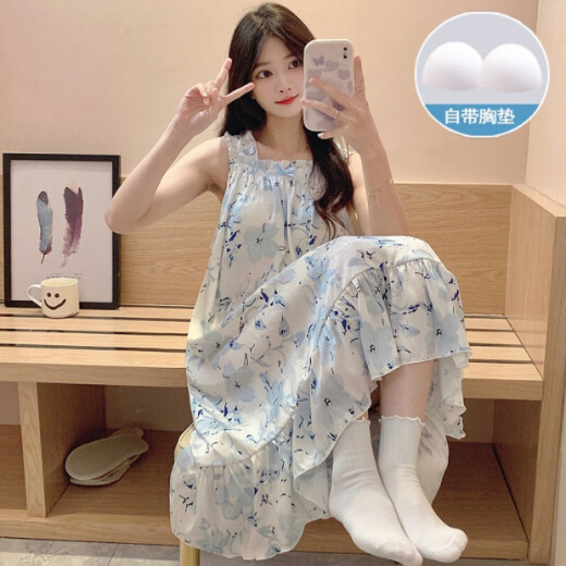 
Single Nanwei 2024 new summer ice silk herringbone twill suspender nightgown for women with fixed chest pads sweet home clothes for outdoor wear JDX-3887Q# M 160