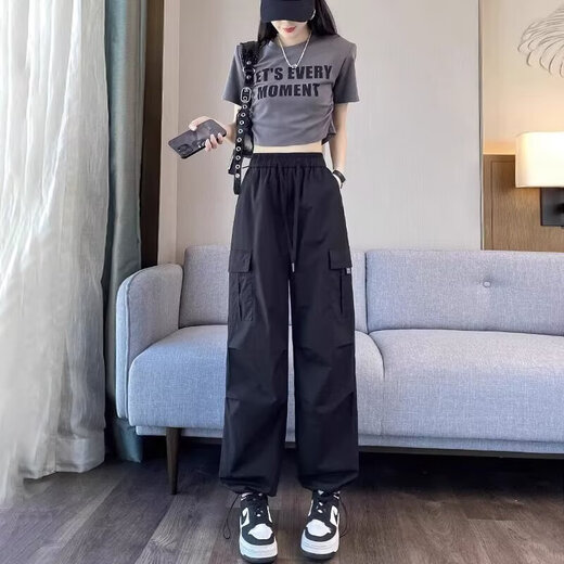 美式工装裤女夏季薄款小个子束脚登山裤休闲宽松阔腿速干运动裤子 绿色 【MY-689】 2XL